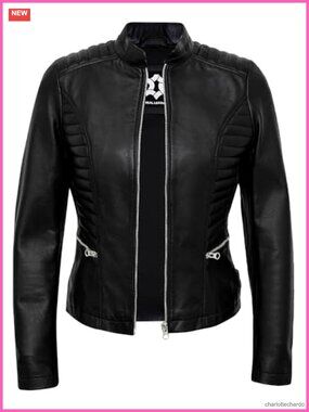 Quilted Lambskin Leather Cafe Racer Motorcycle Moto Jacket Women